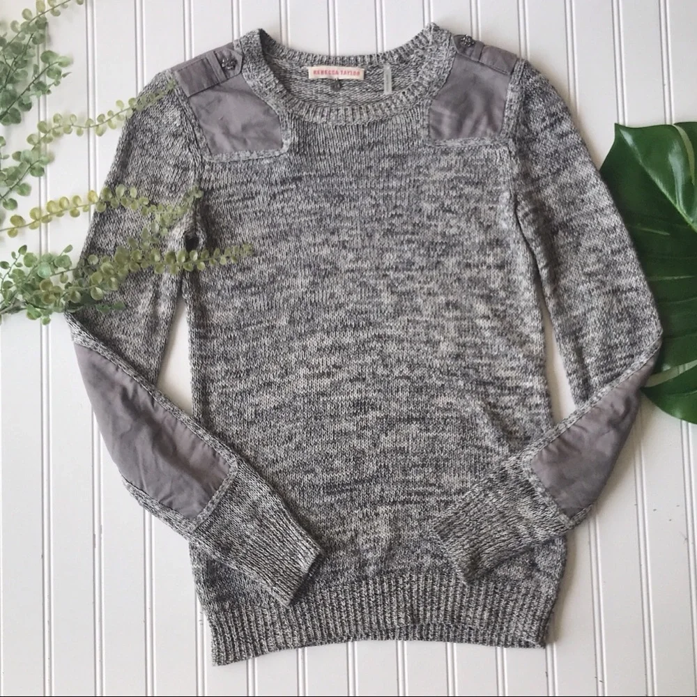 Rebecca Taylor sweater elbow patch grey marbled - Picture 1 of 8